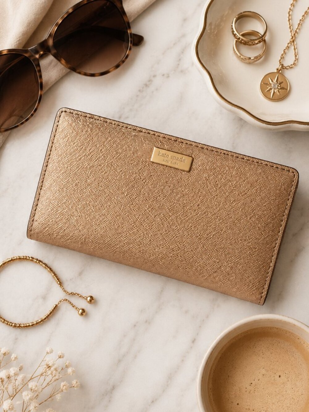 Kate Spade New York Slim Bifold Wallet Rose Gold - Picture 1 of 8